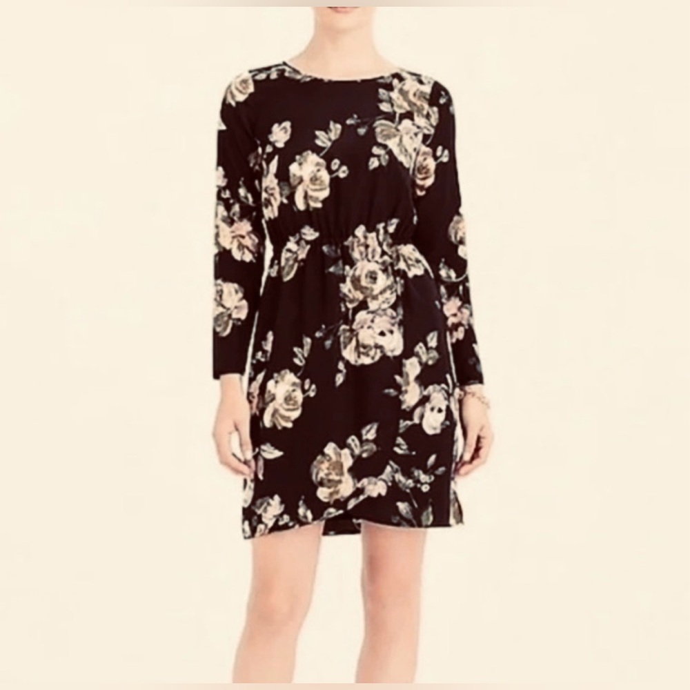 J. Crew Black Floral Long Sleeve Dress